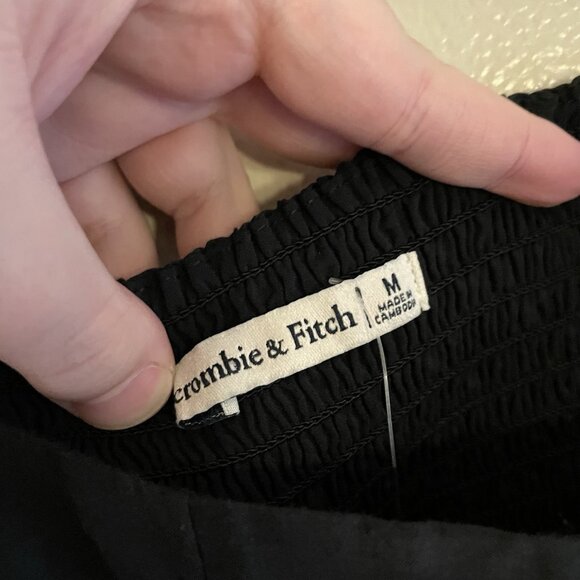 Abercrombie & Fitch M Puff Sleeve Shine Cotton-Blend Squareneck Corset Top NWT - Picture 7 of 14